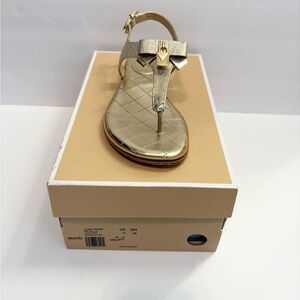 Michael Kors Gold Metallic Alice Thong Sandals Leather Adjustable Strap Thong